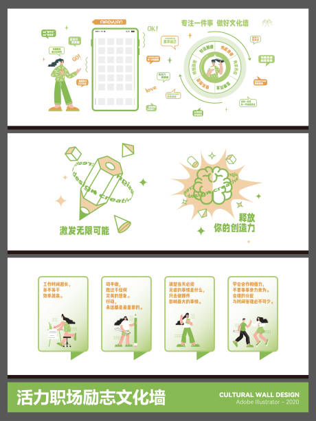 源文件下载【享设计】搜索编号：80930035077274317【活力职场励志创意文化墙】