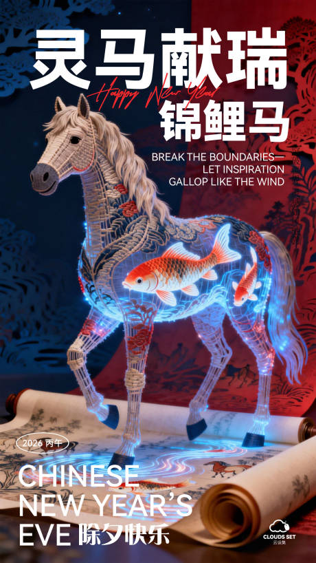 源文件下载【享设计】搜索编号：10550035224699990【马上开挂马年新春展板背景】