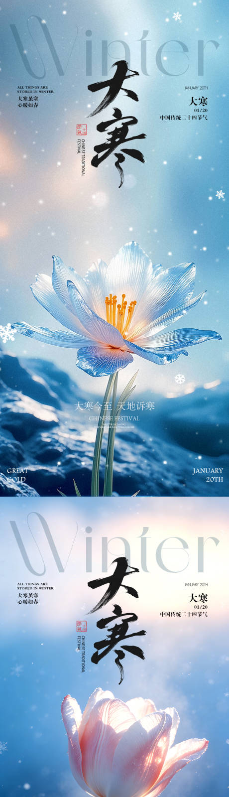 源文件下载【享设计】搜索编号：28850034822713935【大寒节气花朵海报】