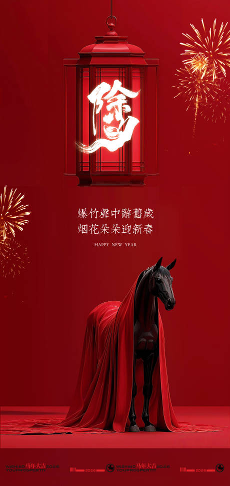 源文件下载【享设计】搜索编号：97460034996856664【红幕黑马除夕贺岁海报】