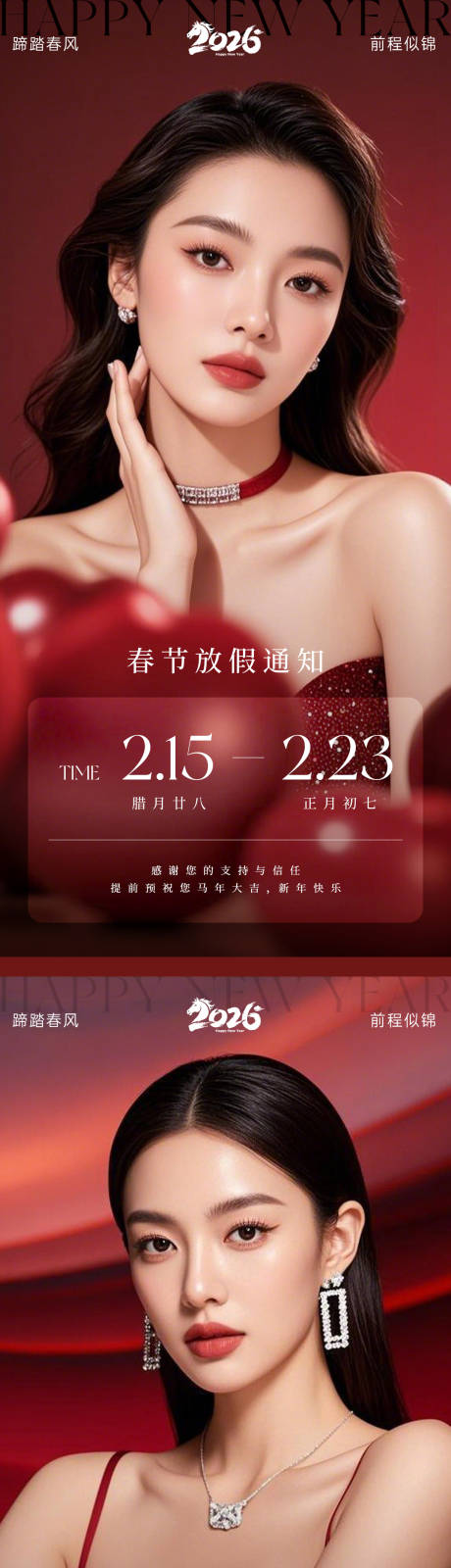 源文件下载【享设计】搜索编号：55650035148488948【2026美业新年放假通知海报】