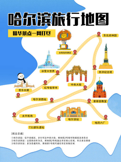 源文件下载【享设计】搜索编号：64130035162783037【哈尔滨旅行地图海报】