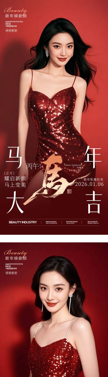 源文件下载【享设计】搜索编号：97620034991011010【医美女性早安马年励志喜庆海报】