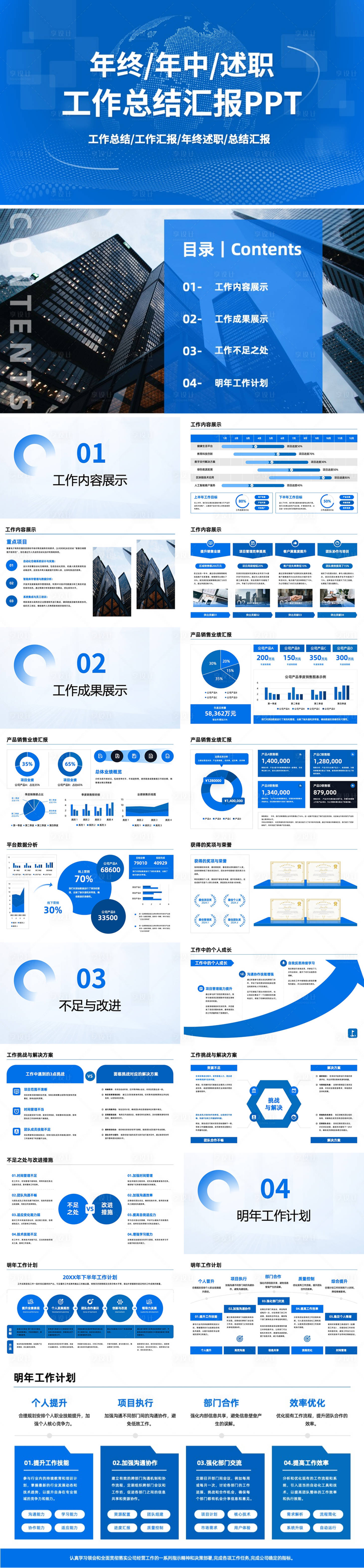 源文件下载【享设计】搜索编号：11220035261082899【蓝色简约年终年中工作汇报总结PPT】