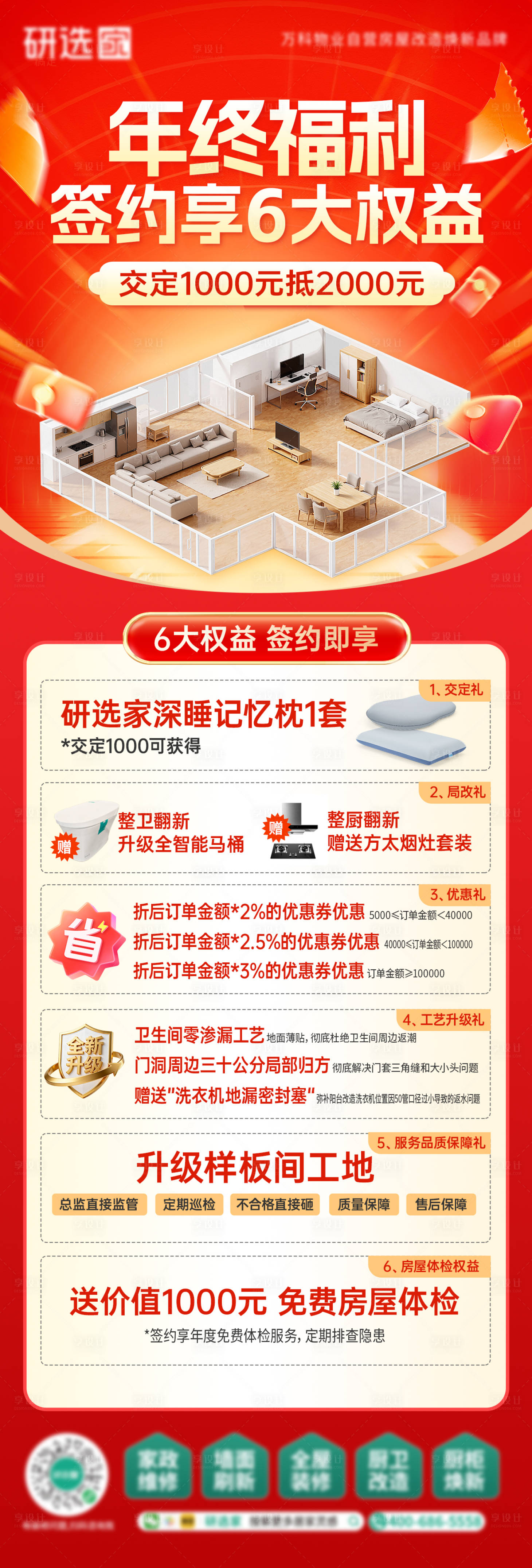 源文件下载【享设计】搜索编号：32740035021266670【装修年终福利权益活动内容海报】