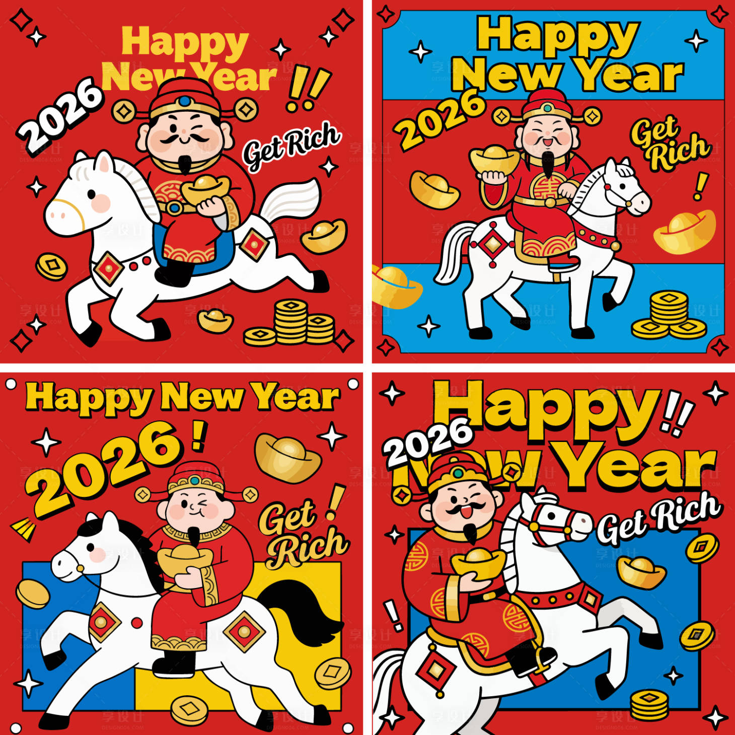 源文件下载【享设计】搜索编号：15940034828685127【马年财神插画海报】