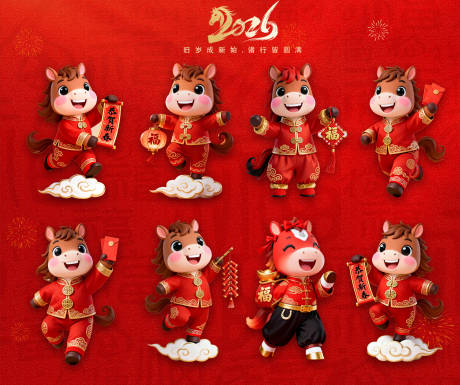 源文件下载【享设计】搜索编号：28000035308667615【马年2026小马IP卡通小马手举牌】