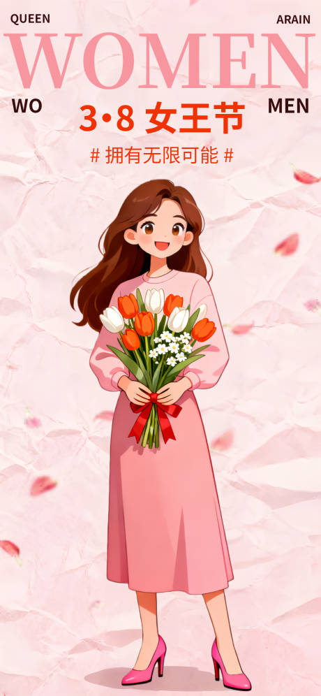 源文件下载【享设计】搜索编号：66210035068138116【38女神节卡通插画海报】