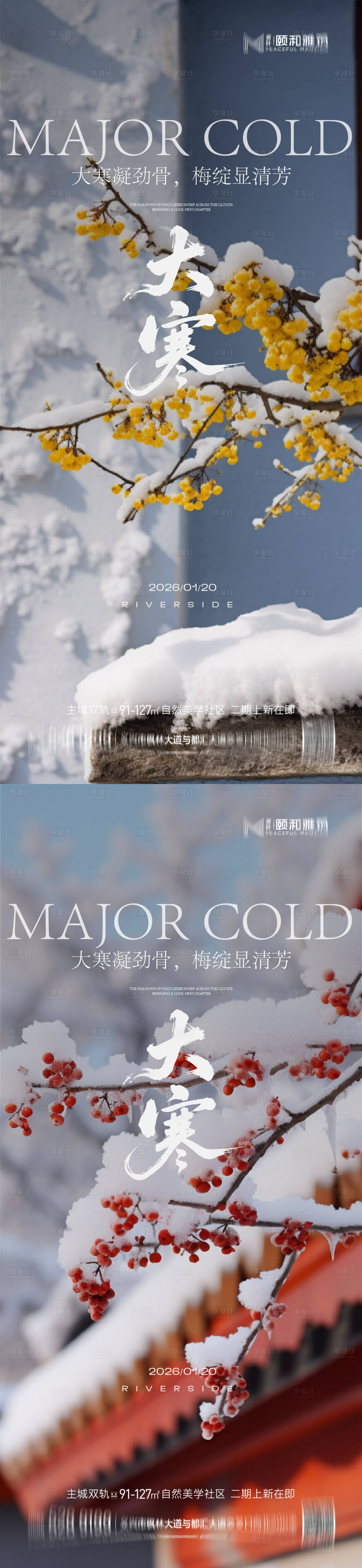 源文件下载【享设计】搜索编号：77480034998775587【大寒节气节日海报雪梅花腊梅】