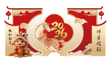 源文件下载【享设计】搜索编号：55900034807653291【中式新年快乐美陈拍照背景签到墙美陈】