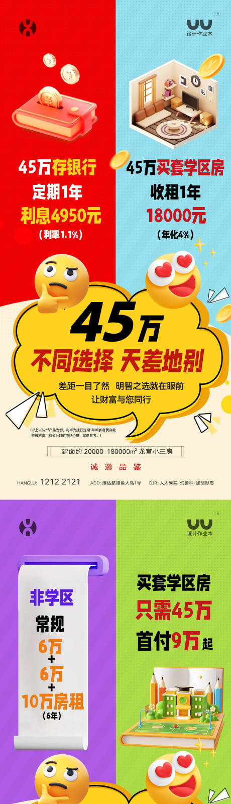 源文件下载【享设计】搜索编号：62140034848889984【地产学区房投资对比海报】