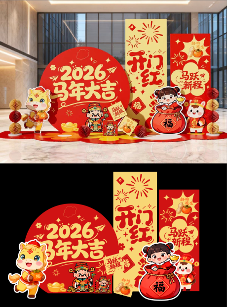 源文件下载【享设计】搜索编号：60120035132926687【马年年会美陈开门红】