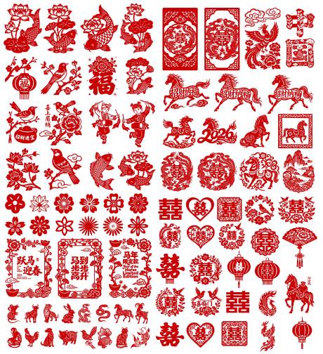 源文件下载【享设计】搜索编号：18080035125325899【2026春节马年新年icon中式剪纸】
