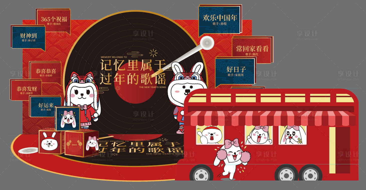 源文件下载【享设计】搜索编号：36510035156709434【新年背景板打卡板美陈唱片红色】