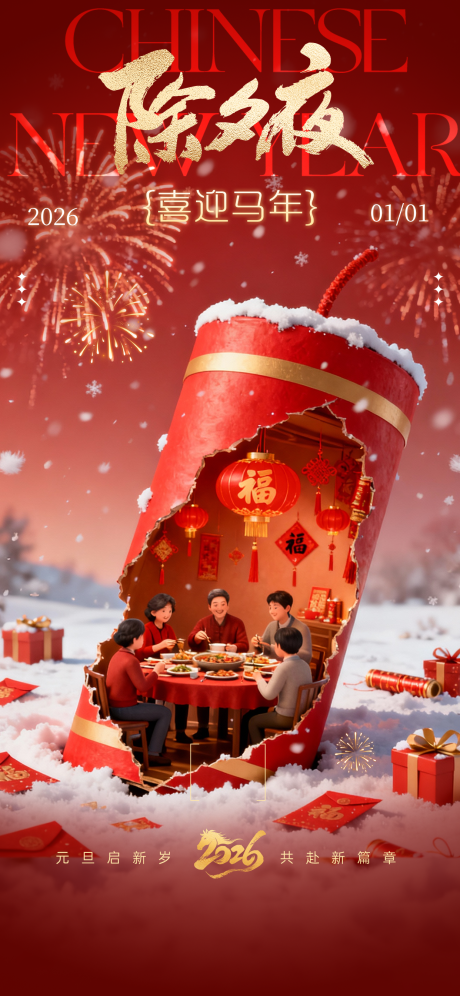 源文件下载【享设计】搜索编号：85830034975129391【除夕夜新年海报】