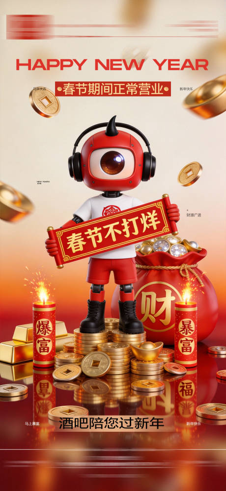 源文件下载【享设计】搜索编号：31260035268334202【酒吧春节不打烊海报】