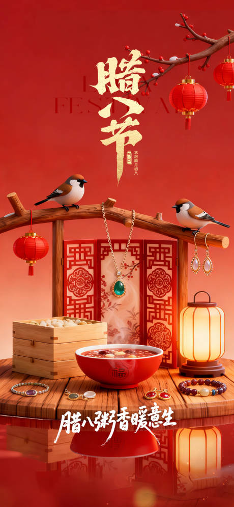 源文件下载【享设计】搜索编号：41310035229194598【珠宝腊八节红金中式海报】