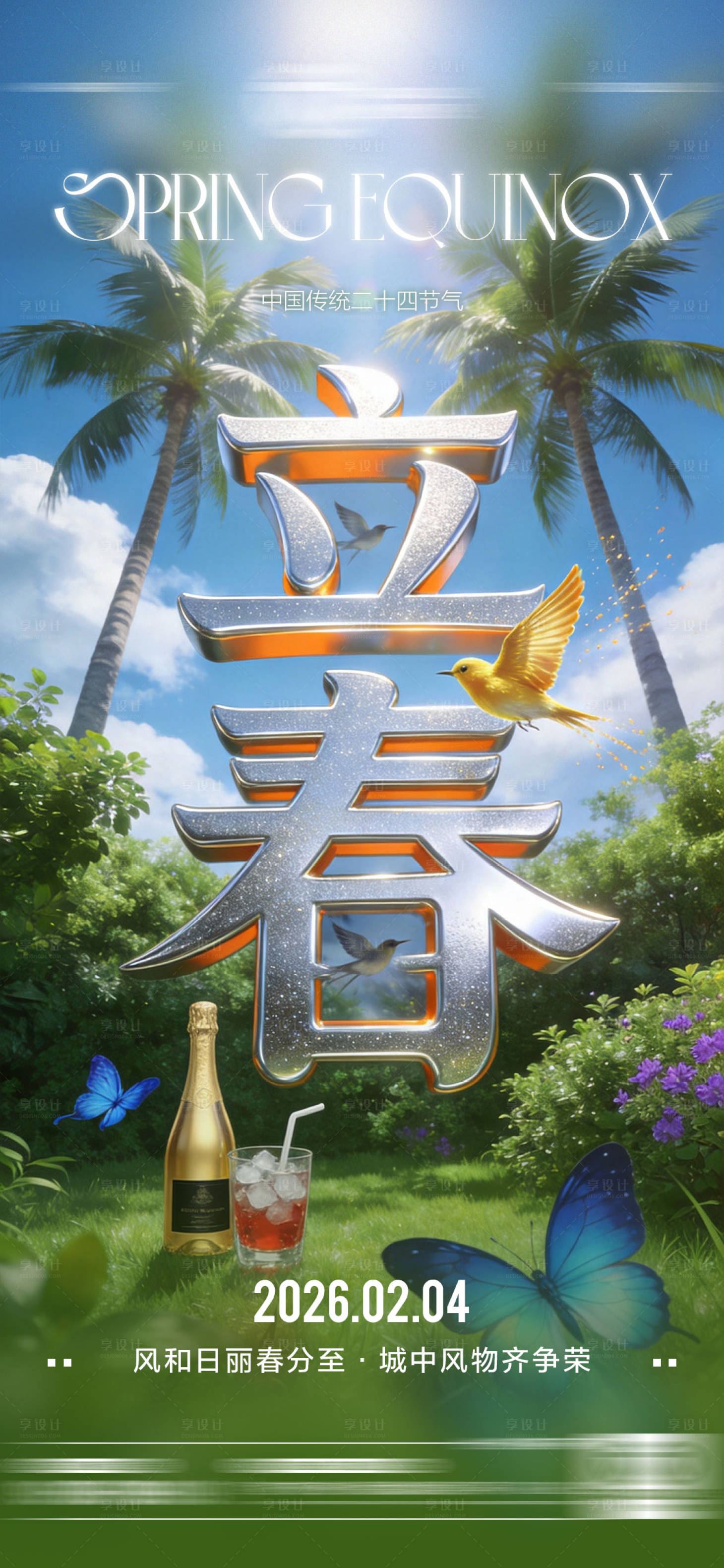 源文件下载【享设计】搜索编号：15780035219235221【酒吧立春二十四传统节气海报】