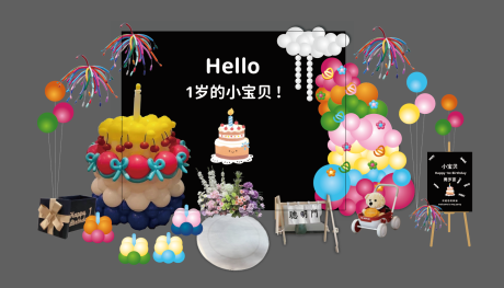 源文件下载【享设计】搜索编号：39590034822407005【多巴胺气球小清新带迎宾牌生日宴场景布】