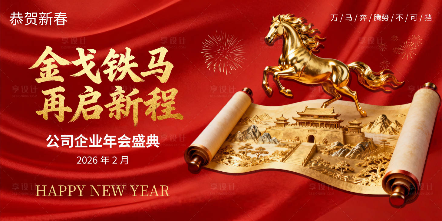 源文件下载【享设计】搜索编号：37450034860885713【2026马年企业年会背景板】