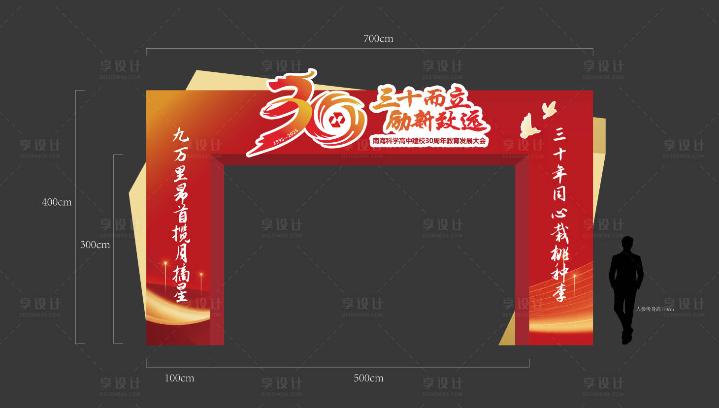 源文件下载【享设计】搜索编号：76110035292722463【红色校庆门楼设计】