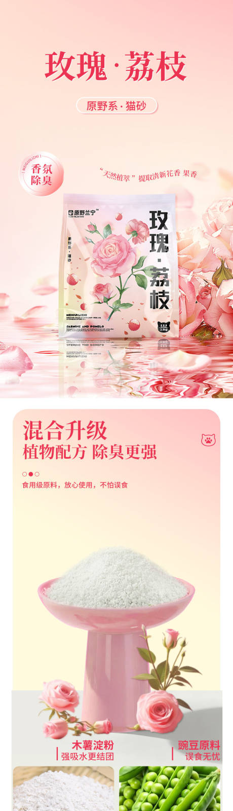 源文件下载【享设计】搜索编号：96160034887075872【玫瑰荔枝猫砂详情页】