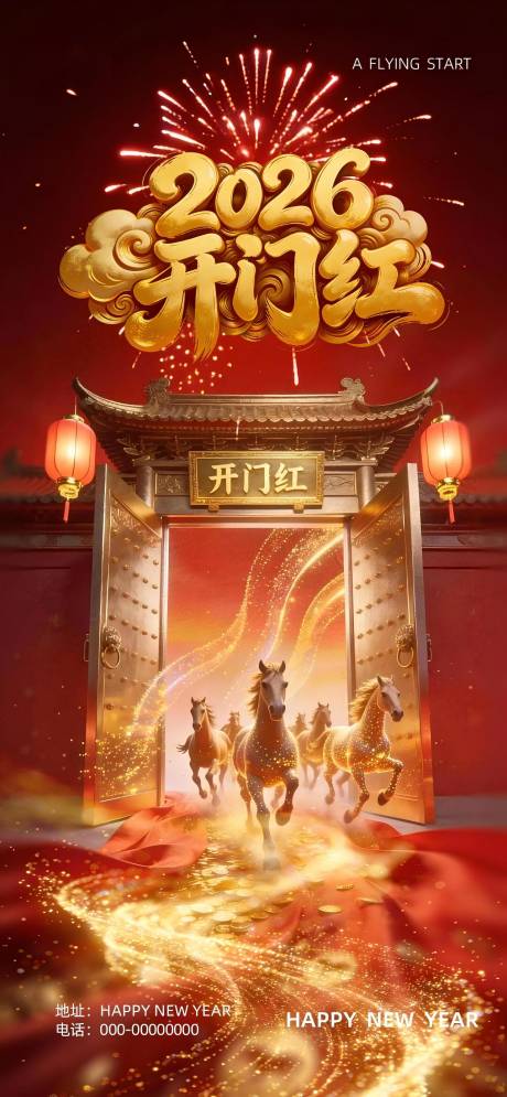 源文件下载【享设计】搜索编号：56950034826072873【2026开门红中式红金海报】