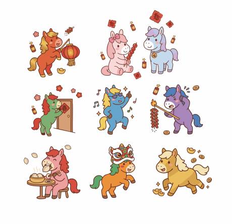 源文件下载【享设计】搜索编号：24290034926818351【马年手举牌物料贴纸红包物料贴纸插画小】