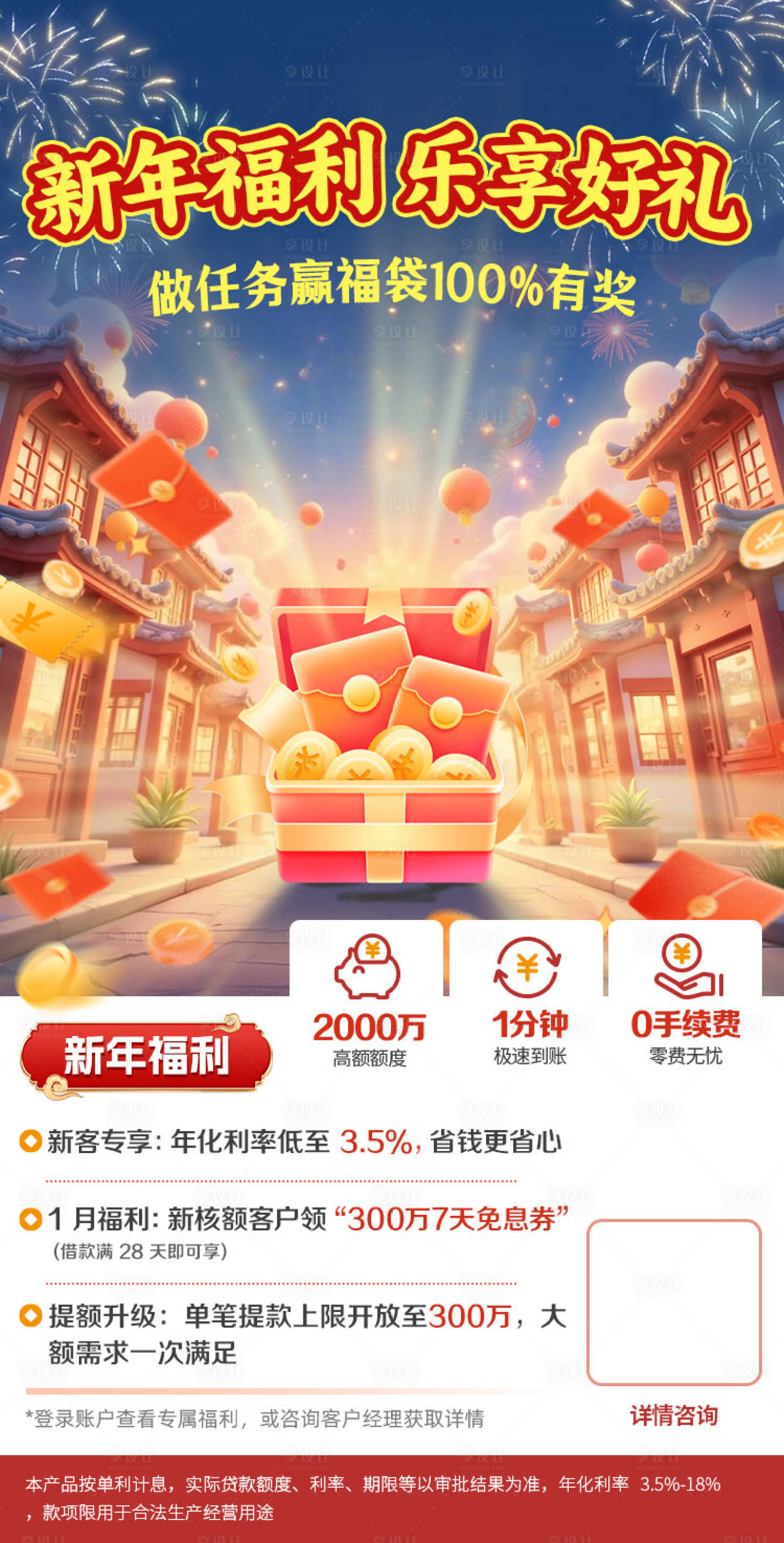 源文件下载【享设计】搜索编号：32840034966029848【新年金融福利海报】