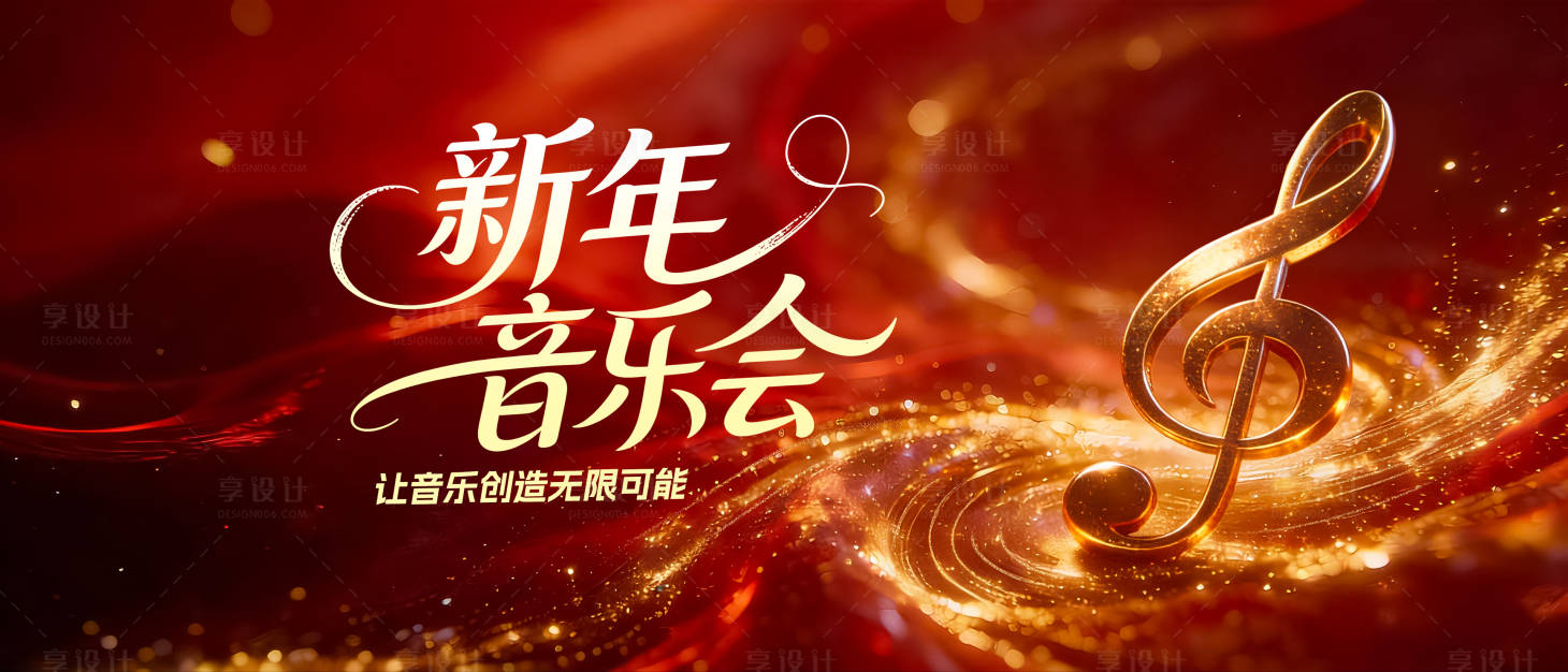 源文件下载【享设计】搜索编号：61400035238049196【新年音乐会红金主视觉】
