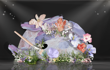 源文件下载【享设计】搜索编号：78990035117935028【紫色小众婚礼花朵莫奈油画风迎宾区美陈】