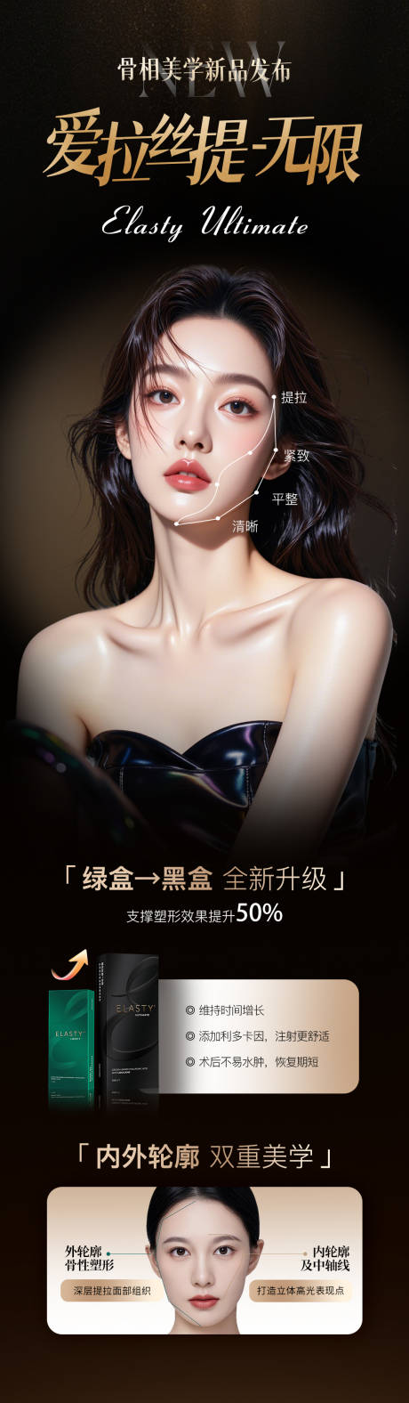 源文件下载【享设计】搜索编号：63460034918117772【医美爱拉丝提轮廓提升黑金长图】