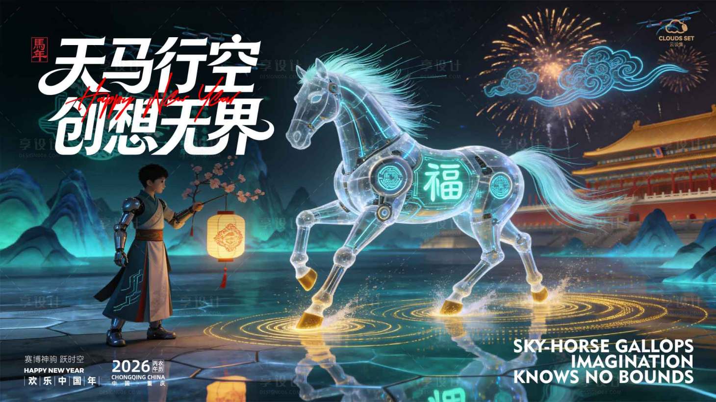 源文件下载【享设计】搜索编号：61800035203488870【马驮福至新春展板背景马年海报】