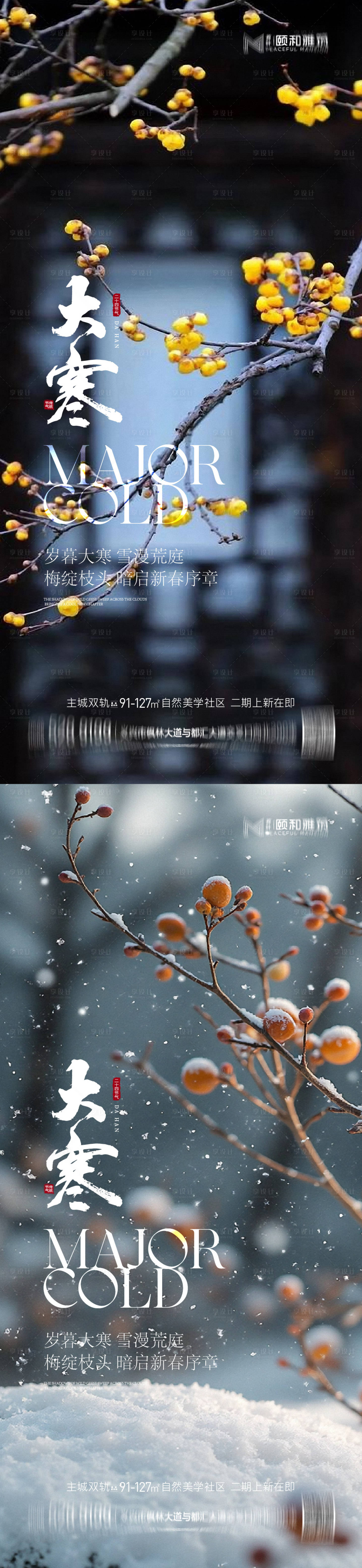 源文件下载【享设计】搜索编号：88100035031128034【大寒节气节日海报雪梅花腊梅】