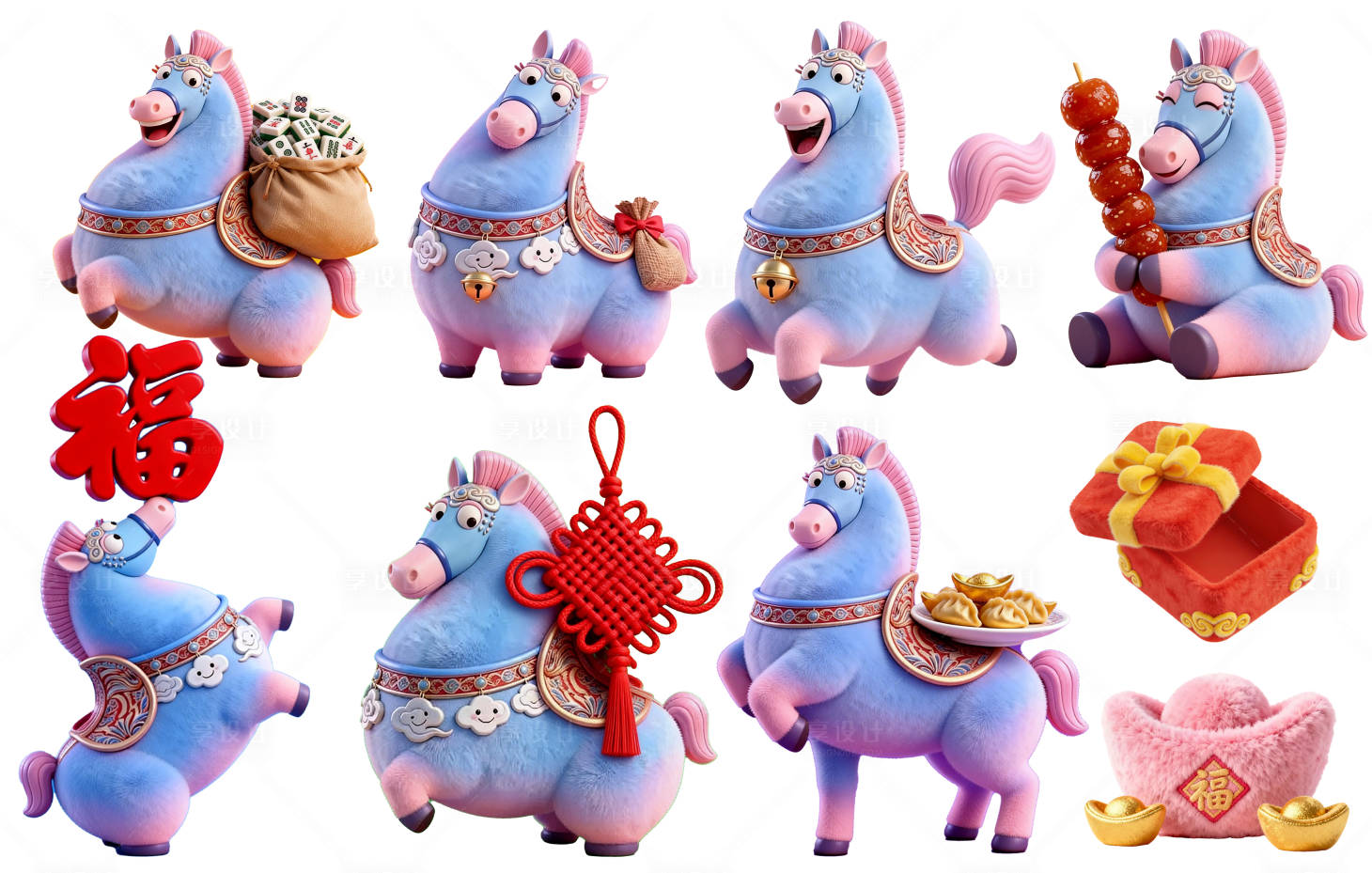 源文件下载【享设计】搜索编号：30410035247465677【马年C4D元素IP形象设计】