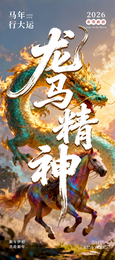 源文件下载【享设计】搜索编号：99770035010324218【新年龙马精神海报】