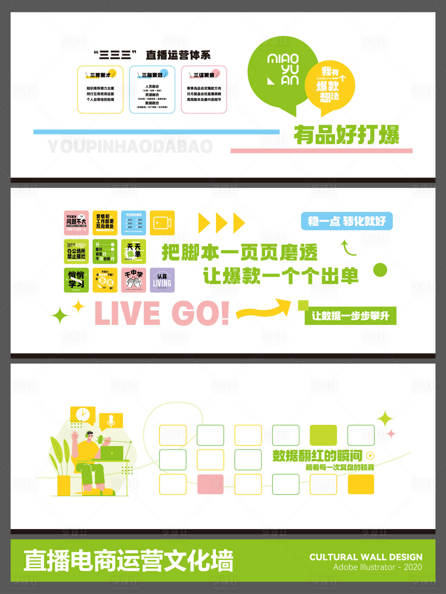 源文件下载【享设计】搜索编号：36430035145945416【直播电商公司运营文化墙】