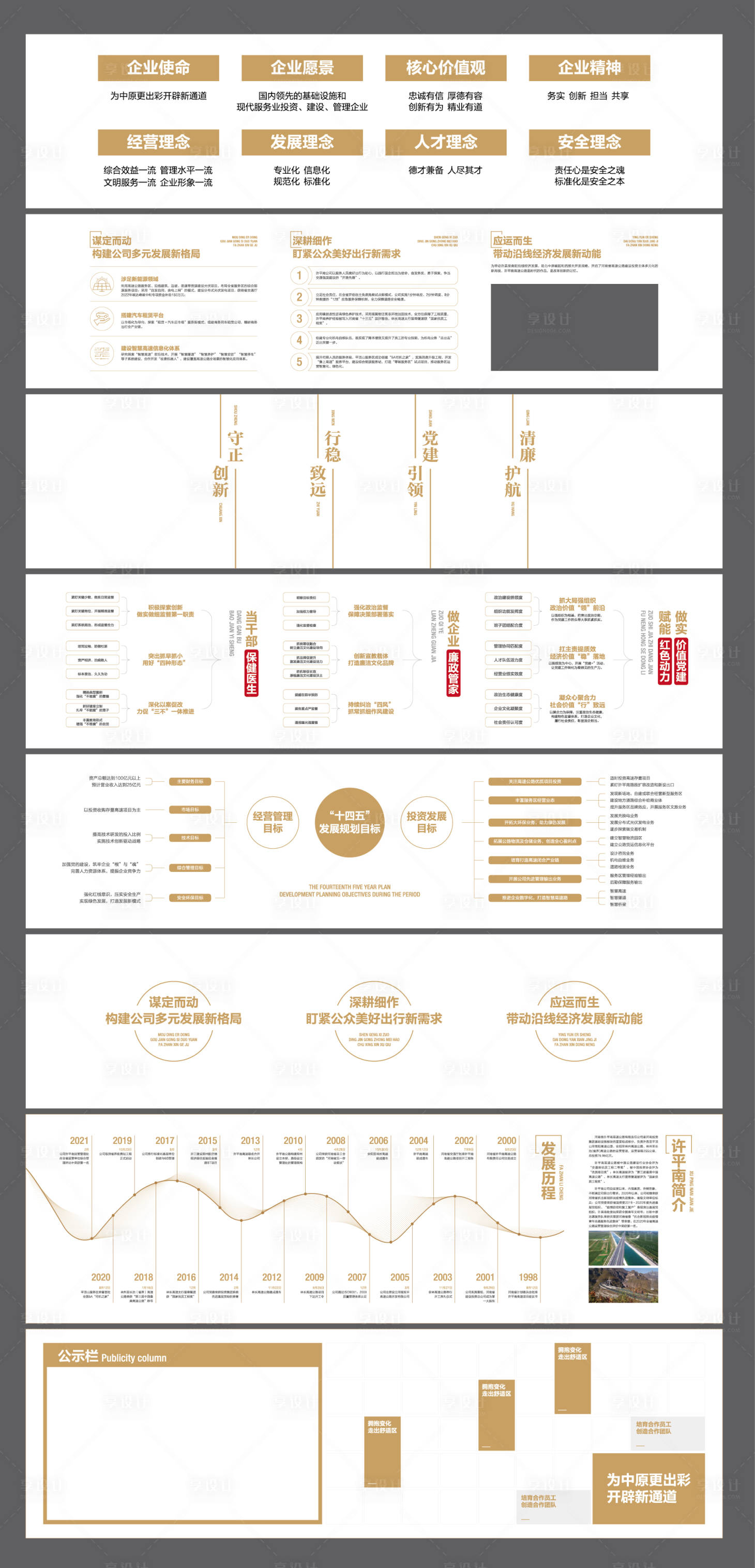 源文件下载【享设计】搜索编号：50510035147222612【轻奢金色企业走廊文化墙背景板】