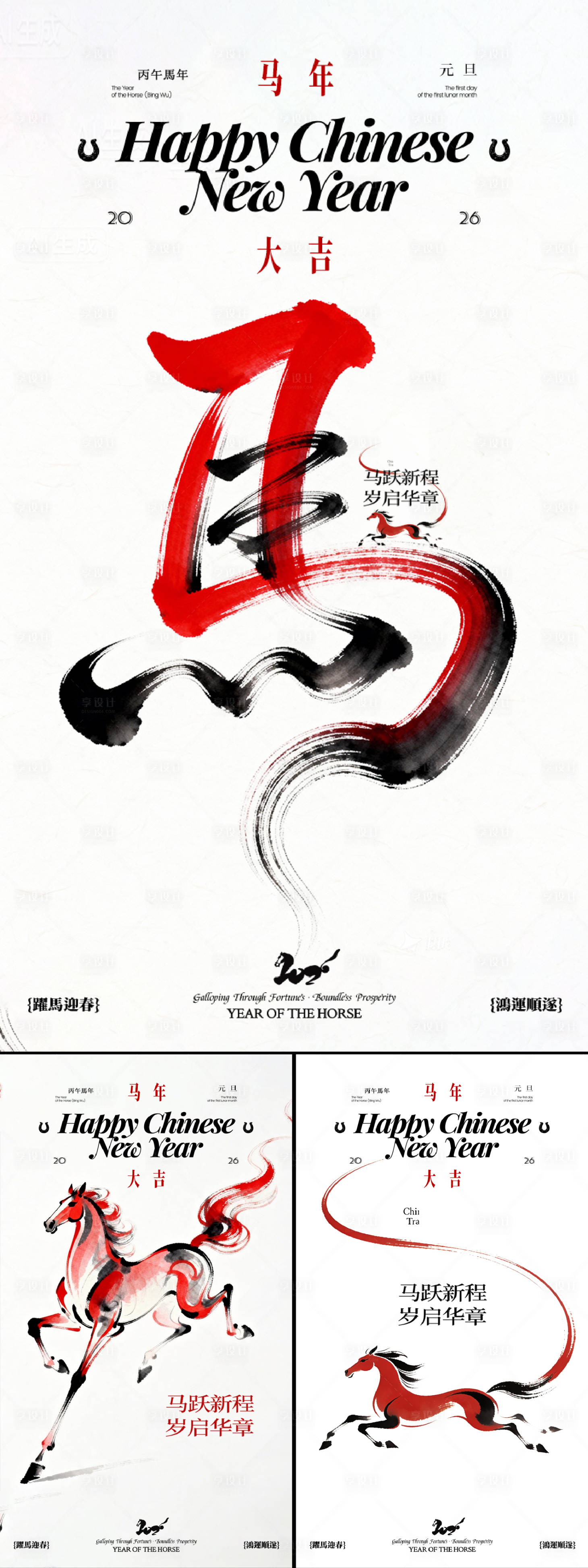 源文件下载【享设计】搜索编号：69750034966909290【马年2026水墨中式系列海报】