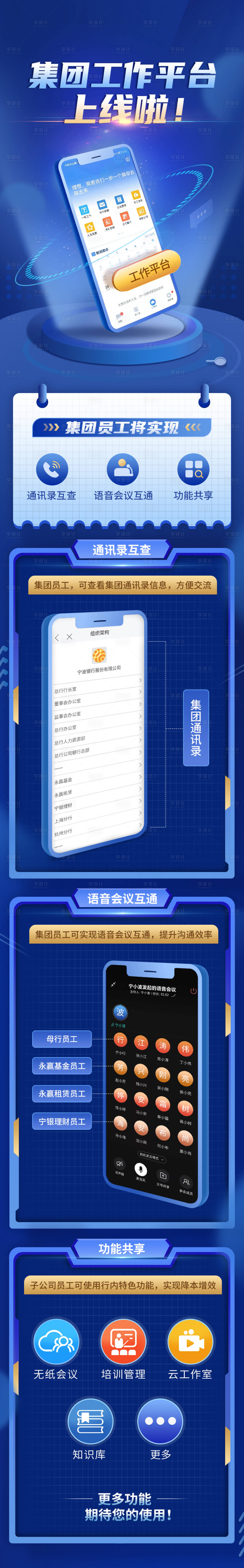 源文件下载【享设计】搜索编号：98730034866424663【蓝色科技功能介绍落地页长图】