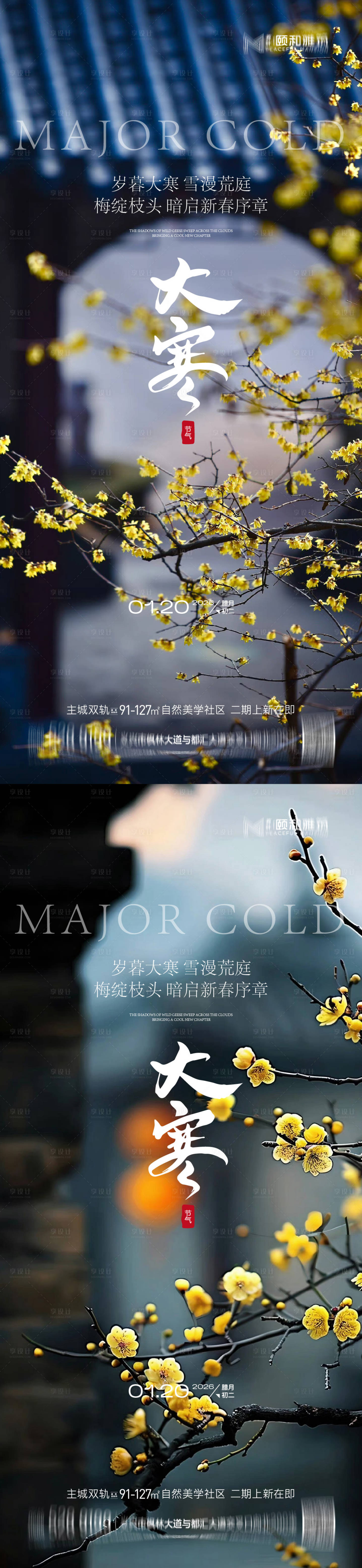 源文件下载【享设计】搜索编号：66740034998945896【大寒节气节日海报雪梅花腊梅】