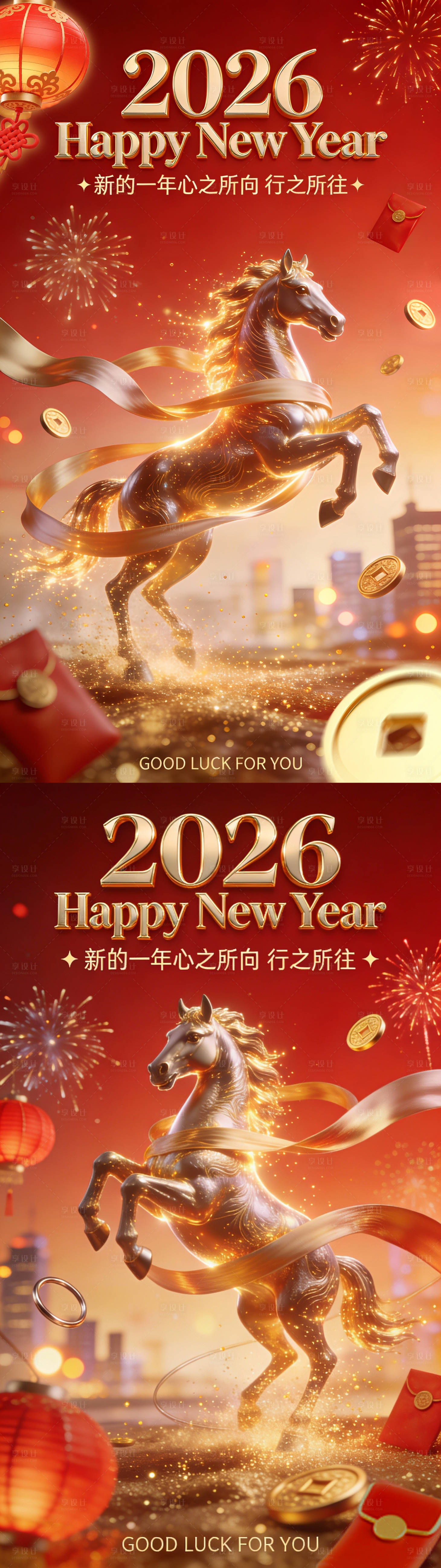 源文件下载【享设计】搜索编号：44350034841403065【3D鎏金风格新年主题海报】