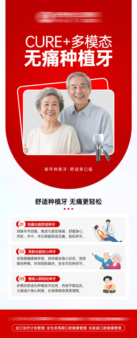 源文件下载【享设计】搜索编号：51810035012696763【cure+多模态无痛种植牙海报】