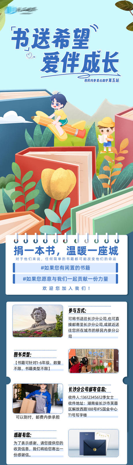 源文件下载【享设计】搜索编号：80390035175272225【倡导捐书给孩子长图】