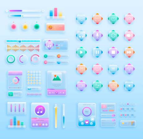 源文件下载【享设计】搜索编号：80210035241672515【渐变玻璃形态透明元素ICON图标组件】