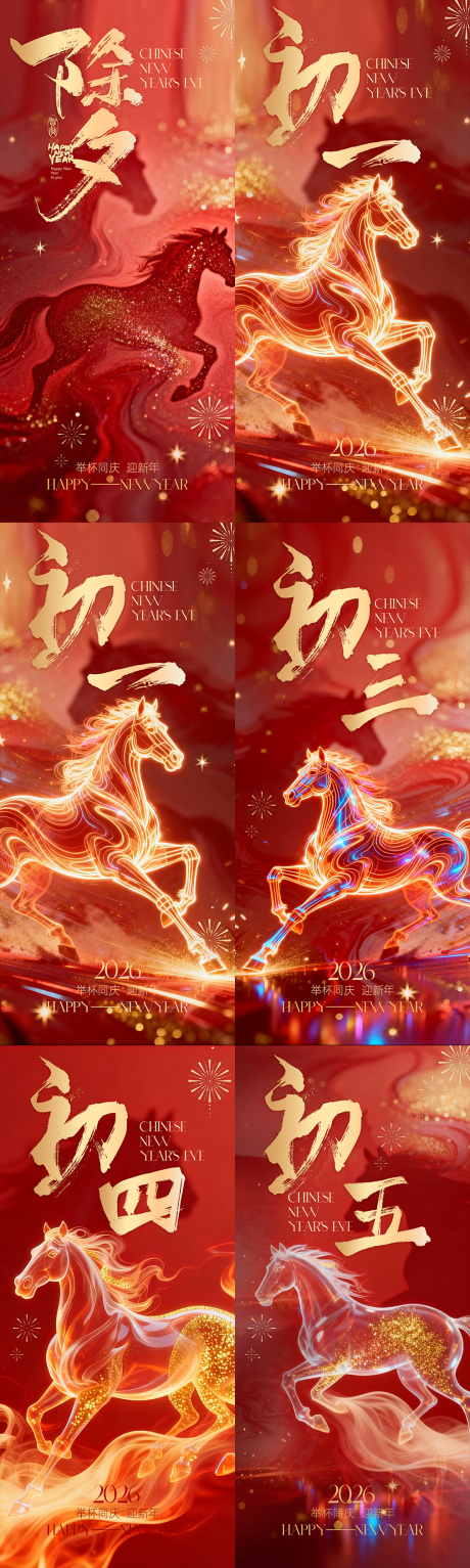 源文件下载【享设计】搜索编号：61090035379269757【过年除夕初一初二初三初四初五海报】