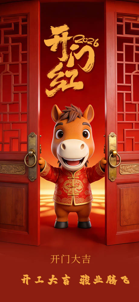 源文件下载【享设计】搜索编号：83710035492695439【新年春节节日年俗开工开门红海报】
