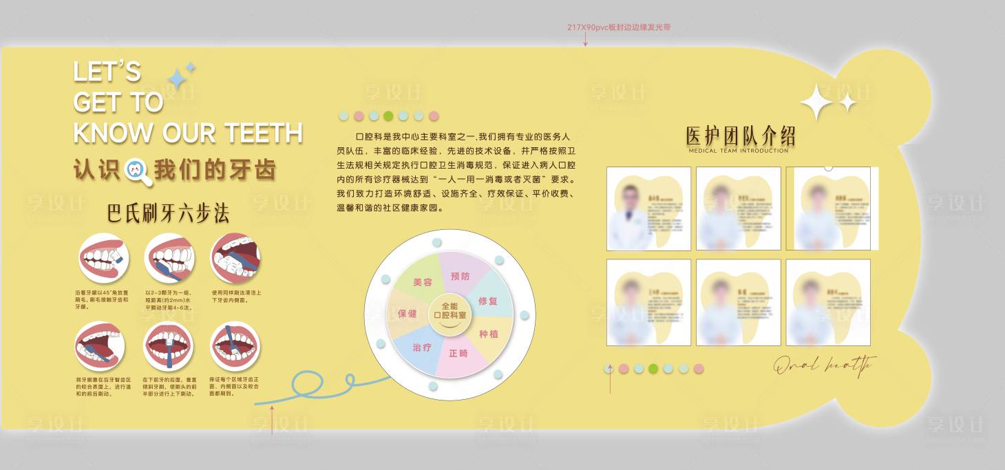 源文件下载【享设计】搜索编号：18490035355253460【口腔牙科儿童卡通文化墙背景板】