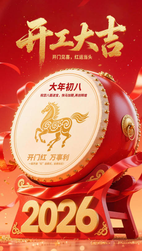 源文件下载【享设计】搜索编号：31160035435189464【2026年红色调开门大吉海报】