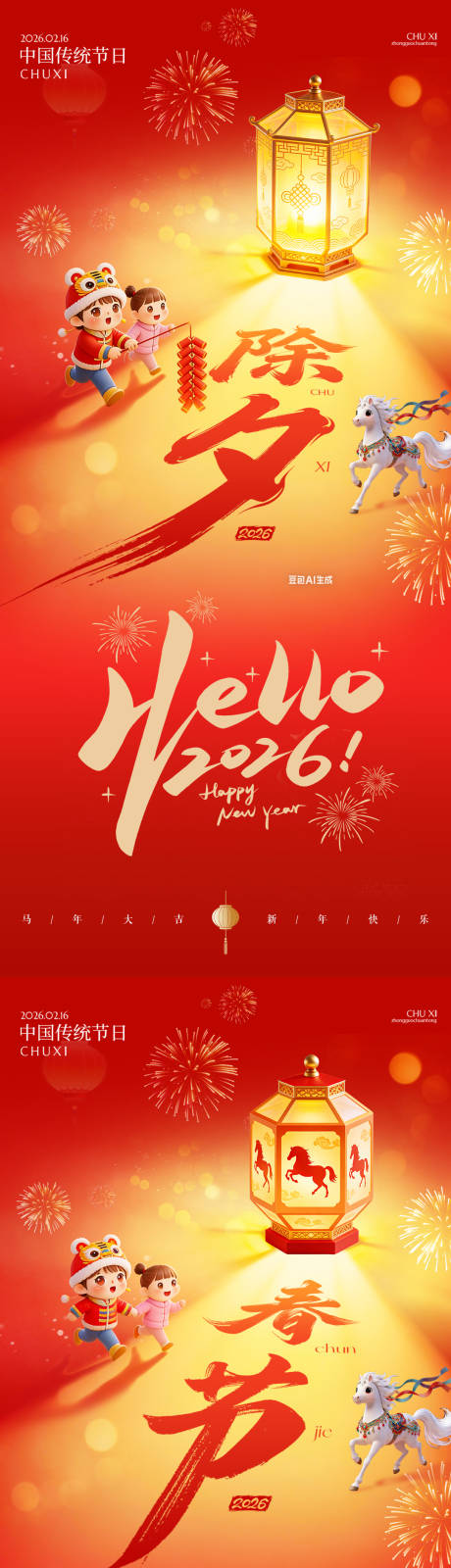 源文件下载【享设计】搜索编号：97500035422196017【除夕春节马年灯笼海报】